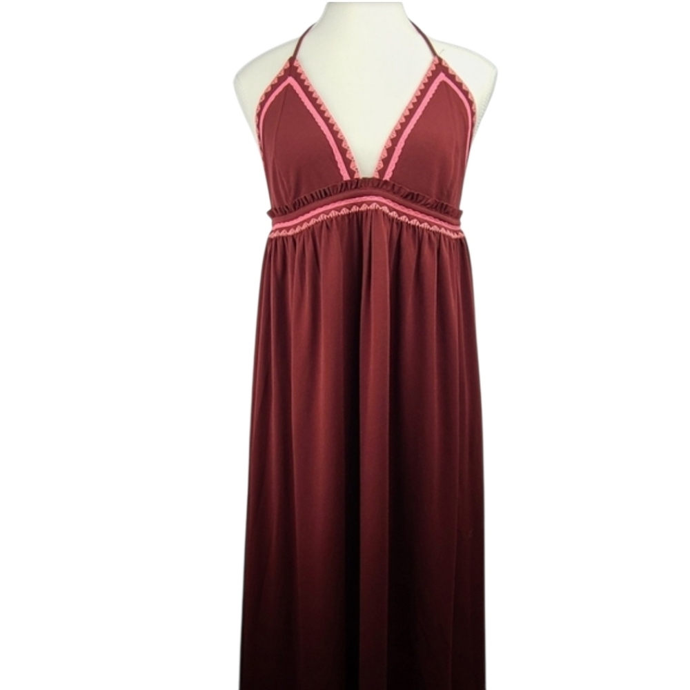 Vintage Express maroon tie back high low maxi dress boho Y2K Festival Size M